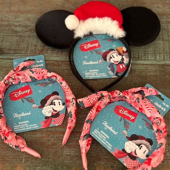 3 Claire’s Mickey Mouse Minnie Mouse Santa candy-cane Christmas headbands NEW! - Picture 4 of 4
